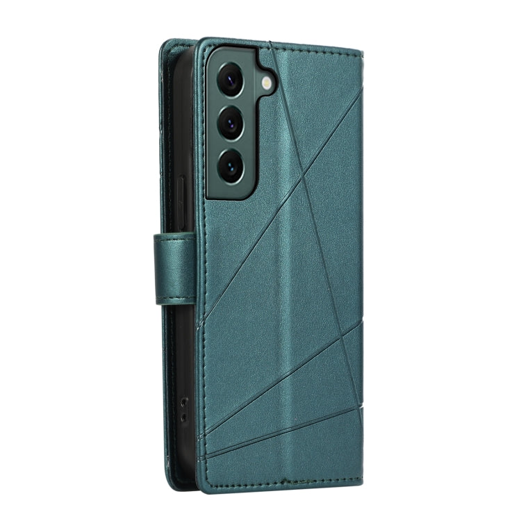 Funda para Teléfono Samsung Galaxy S22 + 5G PU con Línea En Relieve y Textura de Cuero Genuino (Verde)