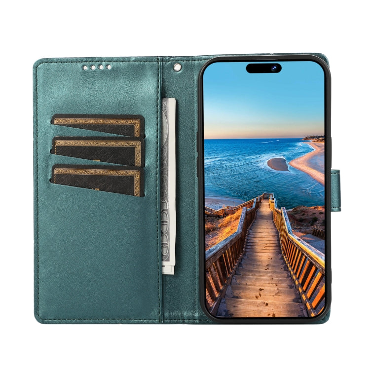 Funda para Teléfono Samsung Galaxy S22 + 5G PU con Línea En Relieve y Textura de Cuero Genuino (Verde)