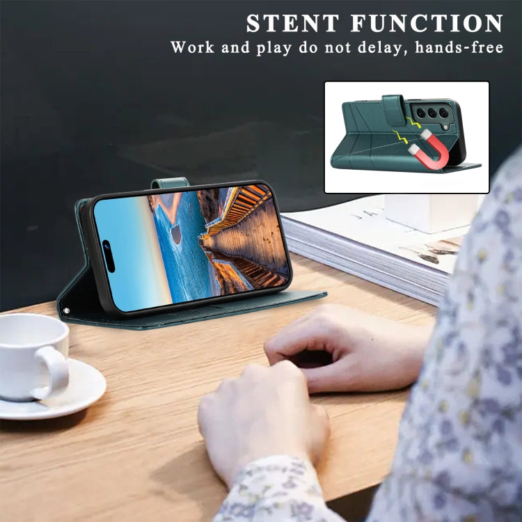 Funda para Teléfono Samsung Galaxy S22 + 5G PU con Línea En Relieve y Textura de Cuero Genuino (Verde)