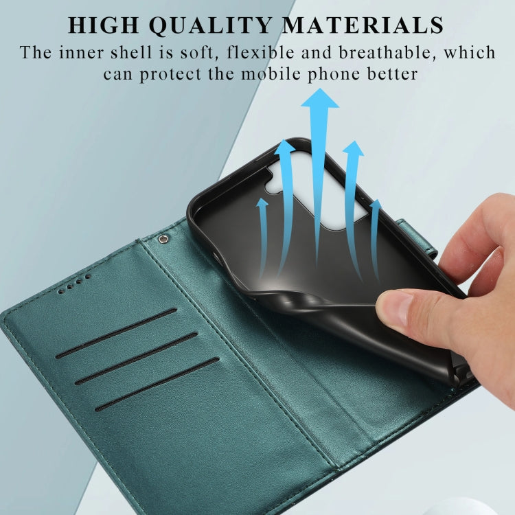Funda para Teléfono Samsung Galaxy S22 + 5G PU con Línea En Relieve y Textura de Cuero Genuino (Verde)