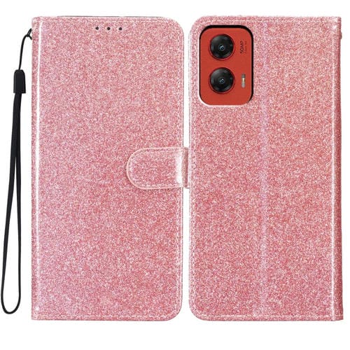 Funda de Cuero con Tapa y Purpurina para Motorola Moto G Stylus 5G (2024) (Oro Rosa)