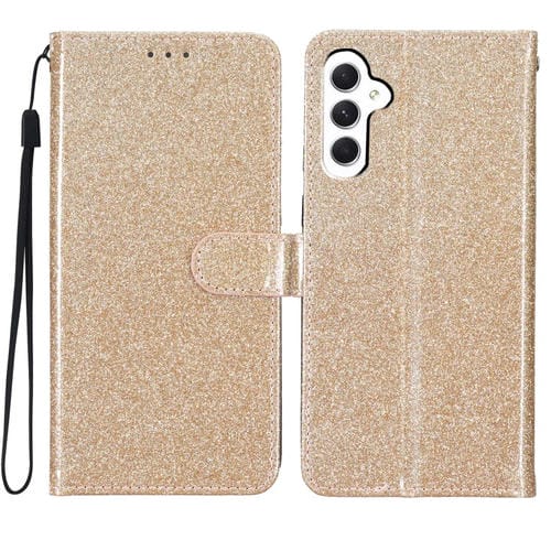 Funda de Cuero para Samsung Galaxy A35 con Tapa en Polvo con Purpurina (Dorado)