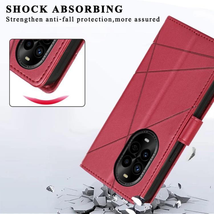 Funda para Teléfono Huawei Nova 13 Pro Cuero Genuino PU Líneas en Relieve (Rojo)