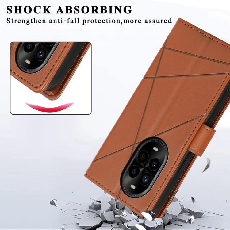 Funda para Teléfono Huawei Nova 13 Pro Cuero Genuino PU con Líneas en Relieve (Marrón)