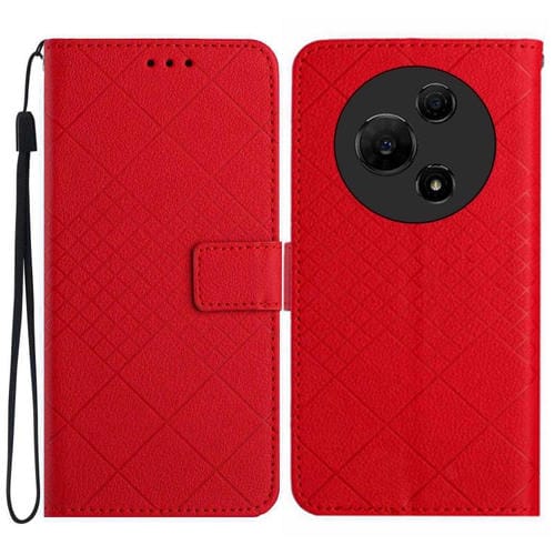 Funda de cuero con textura de cuadrícula rómbica para TCL 60 SE/605 (roja)
