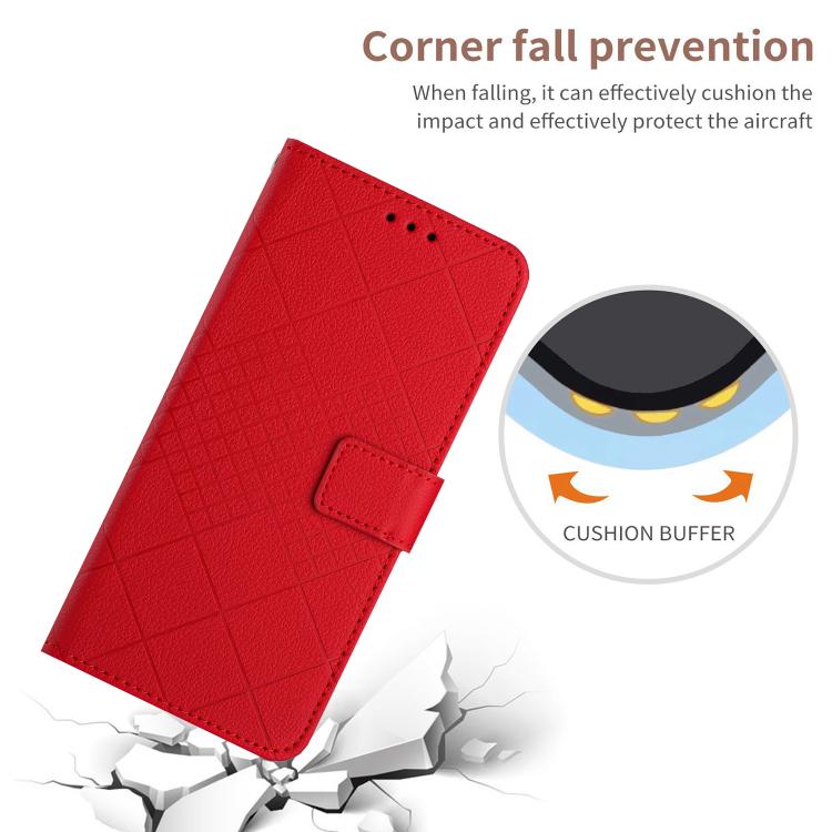 Funda de cuero con textura de cuadrícula rómbica para TCL 60 SE/605 (roja)