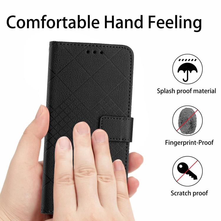 Funda de cuero con textura de cuadrícula rómbica para TCL 60 SE/605 (negra)