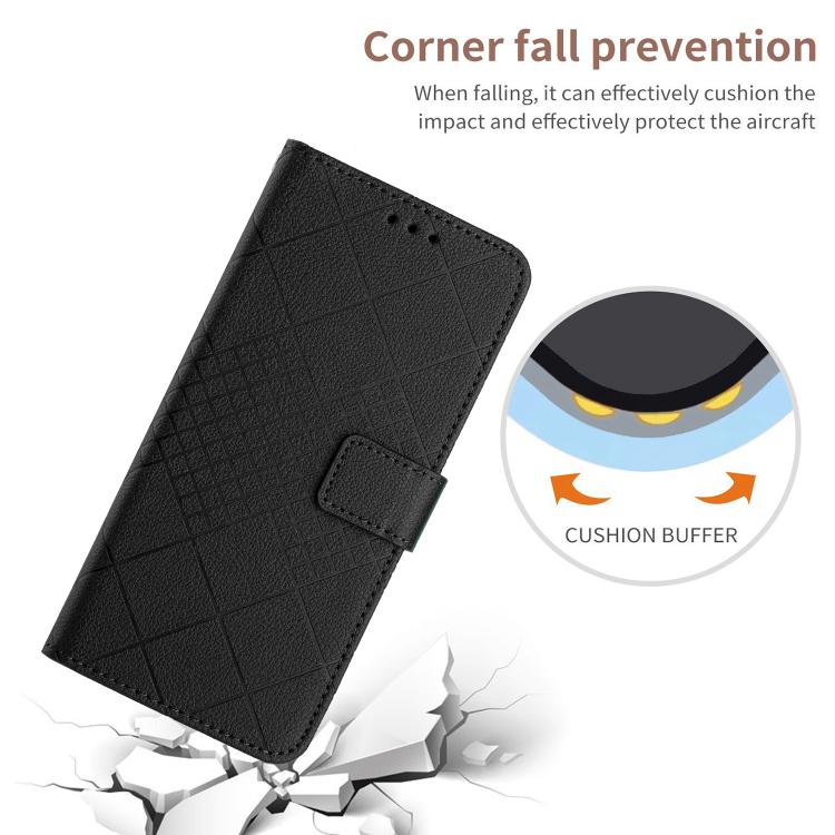 Funda de cuero con textura de cuadrícula rómbica para TCL 60 SE/605 (negra)
