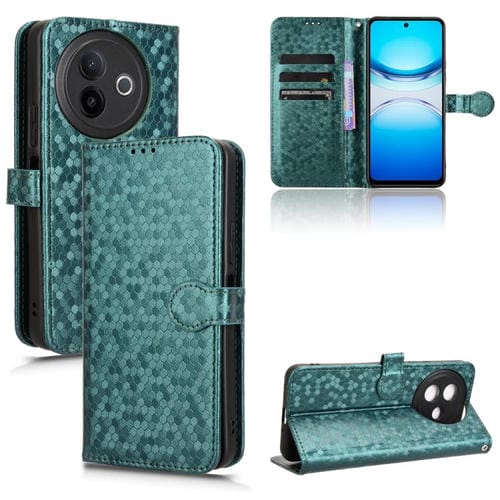 Funda de Cuero con Textura de Panal y Puntos para Vivo Y39 5G / Y300I (Verde)