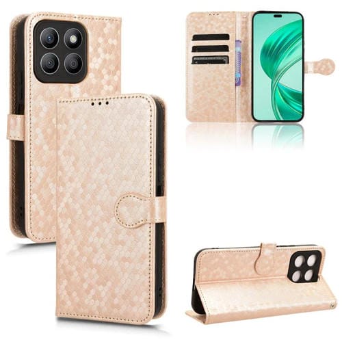 Funda de Cuero con Textura de Panal y Puntos para Honor X8C 4G (Dorada)