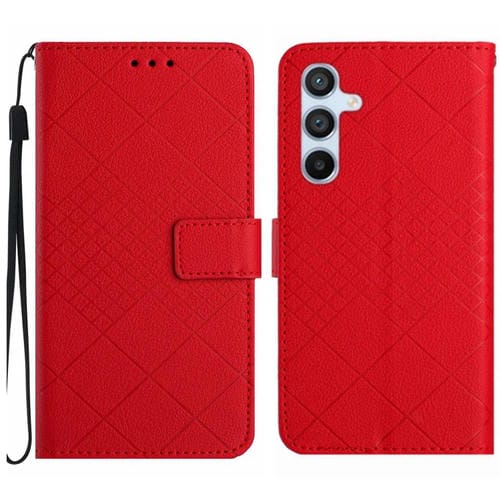 Funda de Cuero Samsung Galaxy A24 4G Textura Rejilla Rómbica (Rojo)