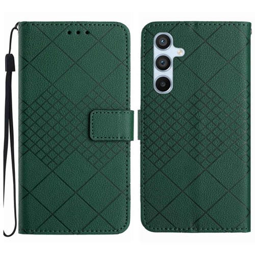Funda de Cuero Samsung Galaxy A54 5G Textura de Rejilla Rómbica (Verde)