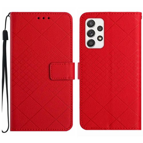 Funda para Samsung Galaxy A72 4G y 5G de Cuero con Textura de Rejilla Rómbica (Rojo)