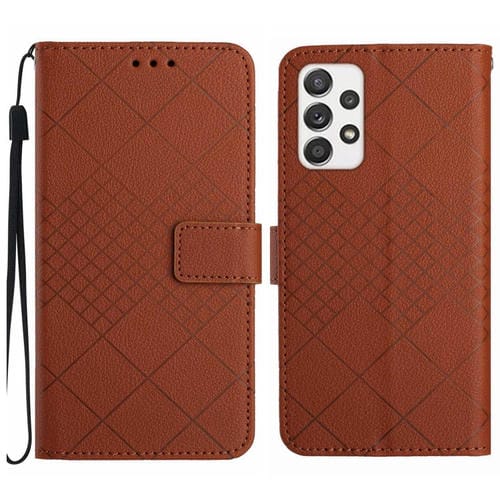 Funda para Samsung Galaxy A73 5G Cuero Textura Rejilla Rómbica (Marrón)