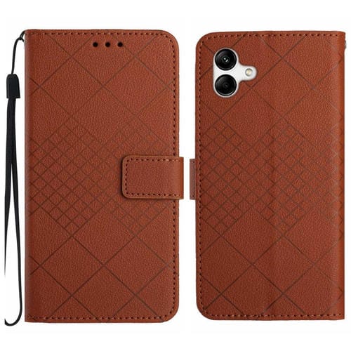 Funda para Samsung Galaxy F14 Cuero Textura Rejilla Rómbica (Marrón)