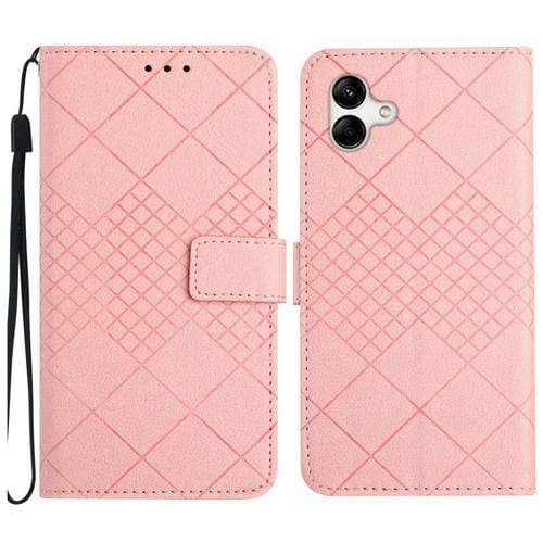 Funda de Cuero Samsung Galaxy F14 Textura de Rejilla Rómbica (Rosa)