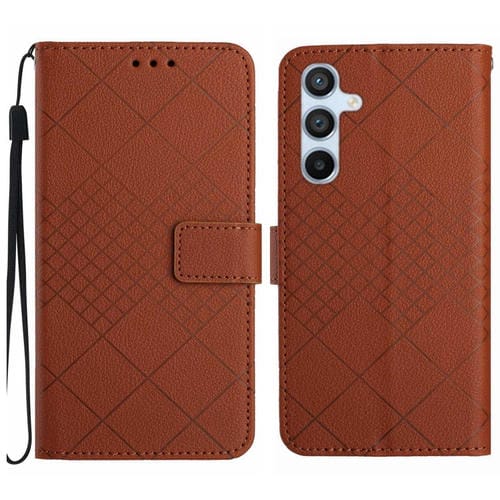 Funda para Samsung Galaxy M34 5G Cuero Textura Rejilla Rómbica (Marrón)