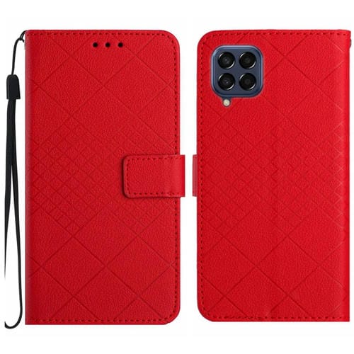 Funda para Samsung Galaxy M53 5G Cuero Textura Rejilla Rómbica (Rojo)