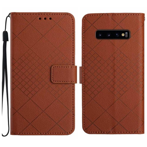 Funda para Samsung Galaxy S10 Cuero Textura Rejilla Rómbica (Marrón)