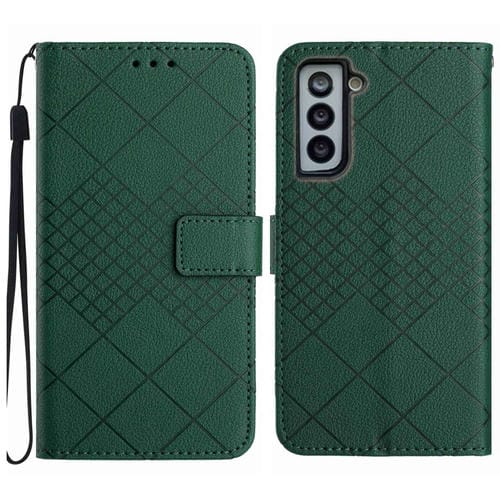 Funda para Samsung Galaxy S21 FE 5G Cuero Textura Rejilla Rómbica (Verde)