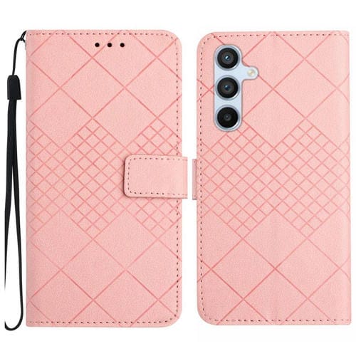 Funda para Samsung Galaxy M15 5G Cuero Textura Rejilla Rómbica (Rosa)