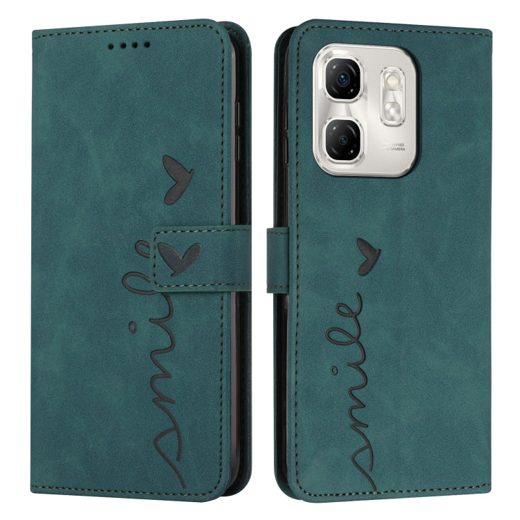 Funda de Piel con Relieve de Corazón para Infinix Hot 50I con Cordón Largo (Verde)
