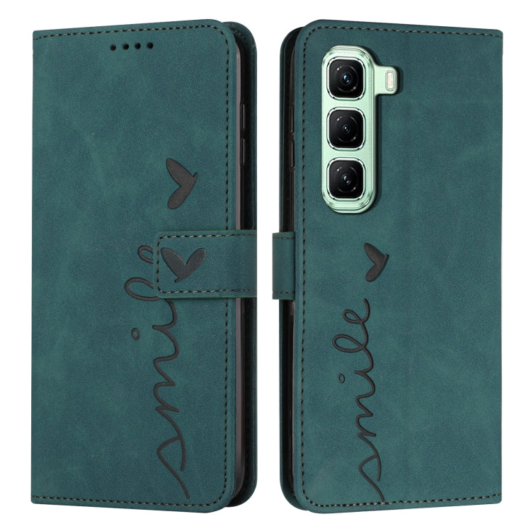 Funda de Cuero con Relieve de Corazón para Infinix Hot 50 Pro 4G con Cordón Largo (Verde)