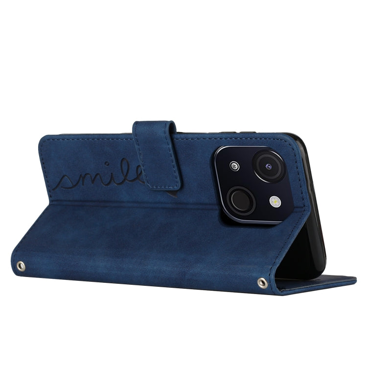 Funda de Piel con Relieve de Corazón y Cordón Largo para Teléfono Itel A50C (Azul)