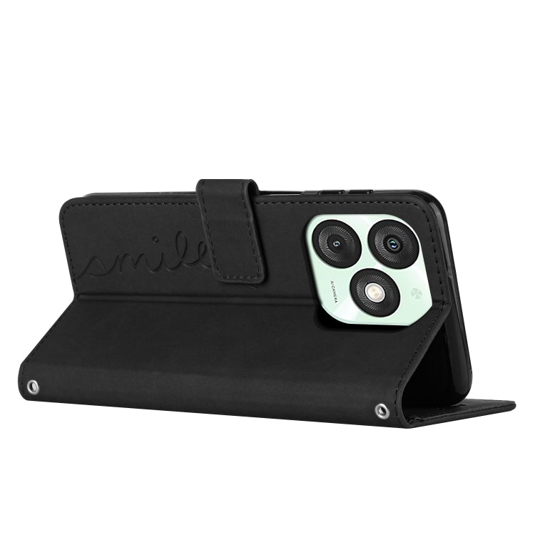 Funda de Piel con Relieve de Corazón y Cordón Largo para Teléfono Itel A50 (Negro)