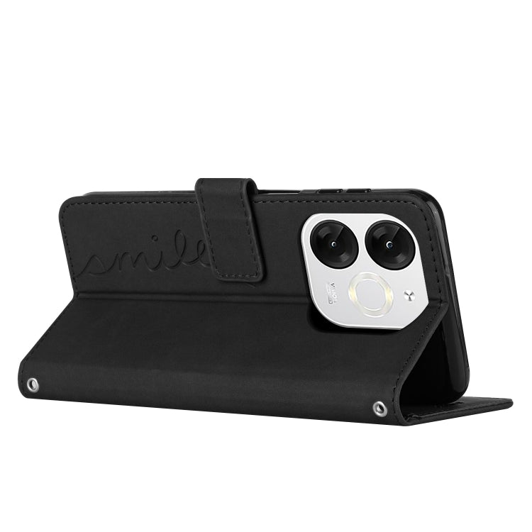 Funda de Piel con Relieve de Corazón y Cordón Largo para Teléfono Itel A80 (Negro)