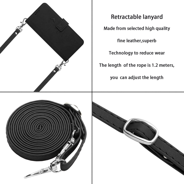 Funda de Piel con Relieve de Corazón y Cordón Largo para Teléfono Itel A80 (Negro)