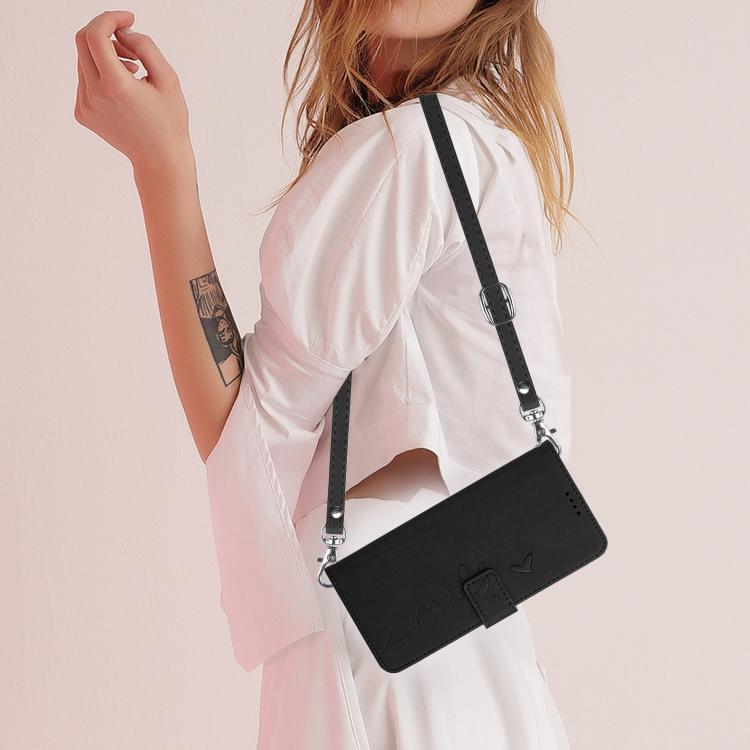 Funda de Piel con Relieve de Corazón y Cordón Largo para Itel S25 (Negro)