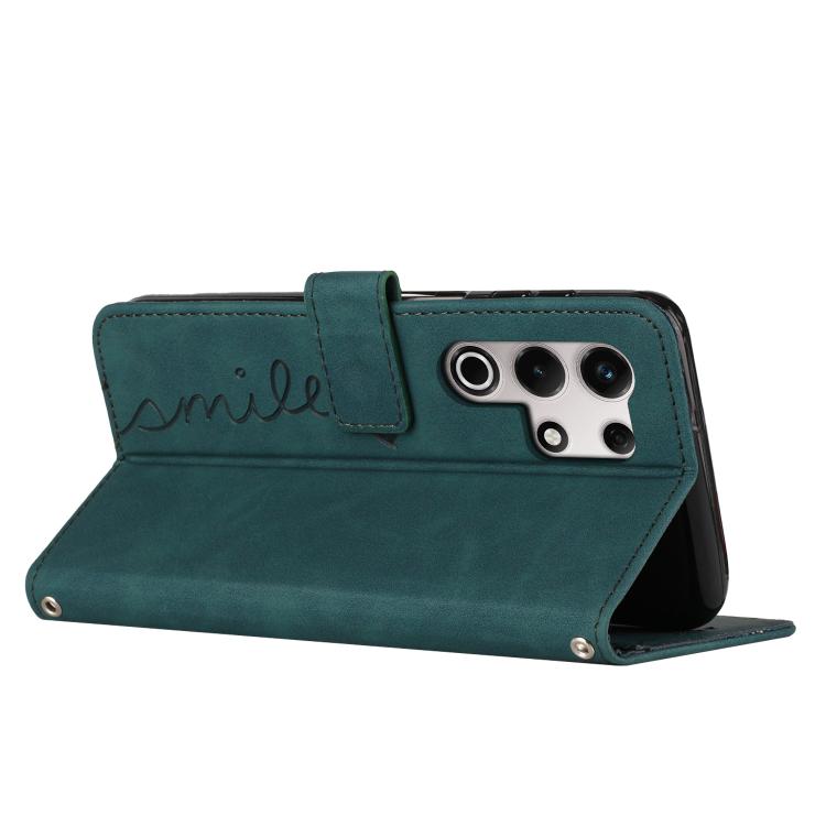 Funda de Piel con Relieve de Corazón y Cordón Largo para Teléfono Itel S25 Ultra (Verde)