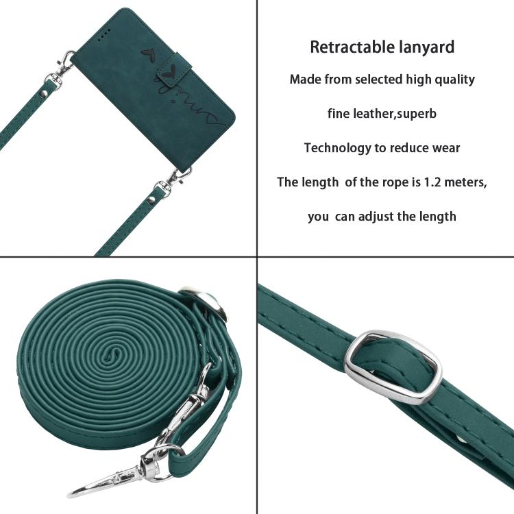 Funda de Piel con Relieve de Corazón y Cordón Largo para Teléfono Itel S25 Ultra (Verde)