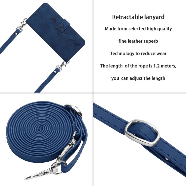 Funda de Piel con Relieve de Corazón y Cordón Largo para Teléfono Itel S25 Ultra (Azul)
