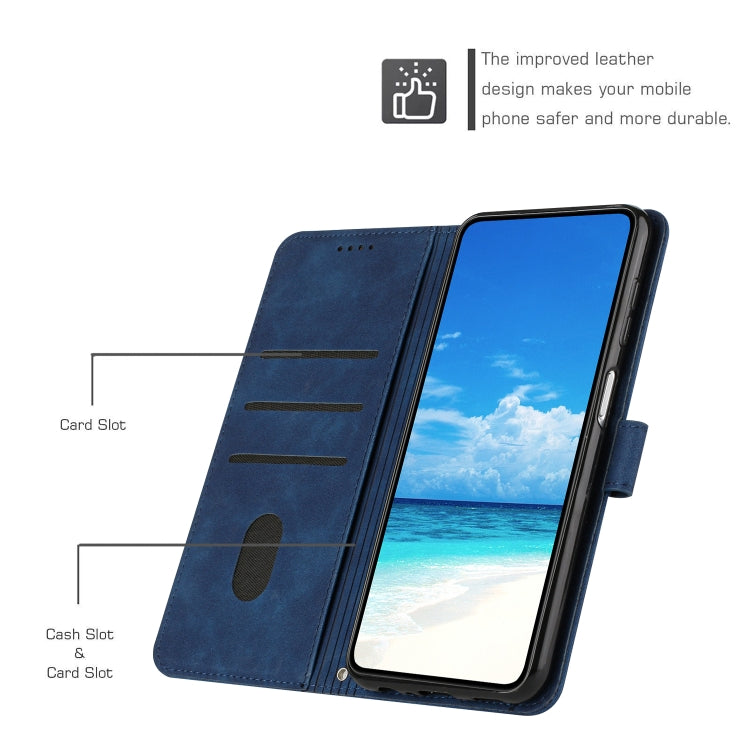 Funda de Piel con Relieve de Corazón y Cordón Largo para Sony Xperia 5 Vi (Azul)