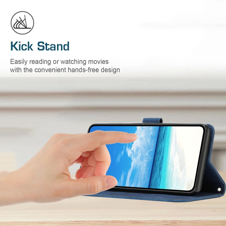 Funda de Piel con Relieve de Corazón y Cordón Largo para Sony Xperia 5 Vi (Azul)