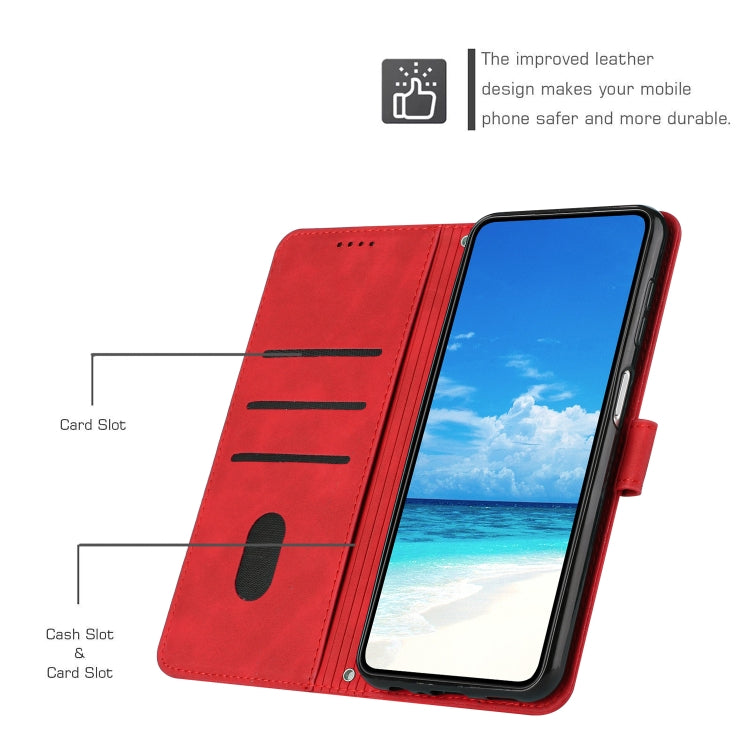 Funda de Piel con Relieve de Corazón y Cordón Largo para Sony Xperia 5 Vi (Rojo)