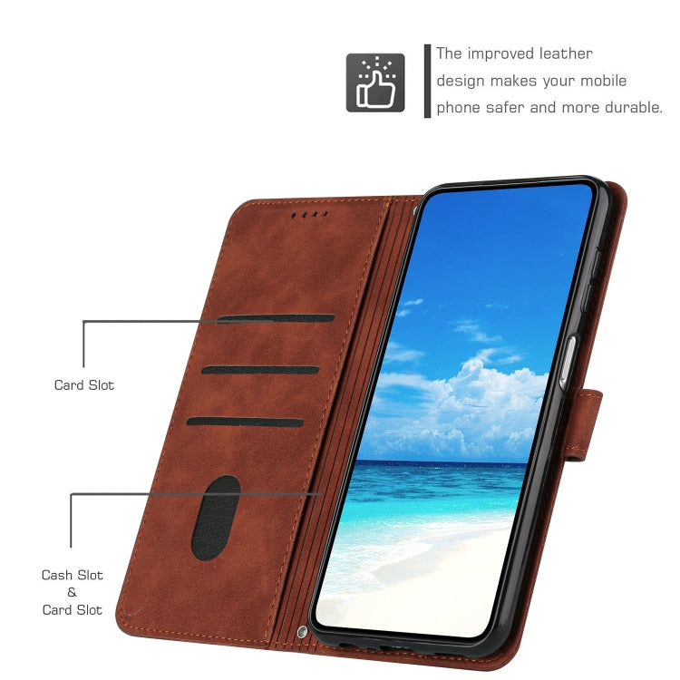 Funda de Piel con Relieve Corazón y Cordón Largo para Sony Xperia 5 Vi (Marrón)