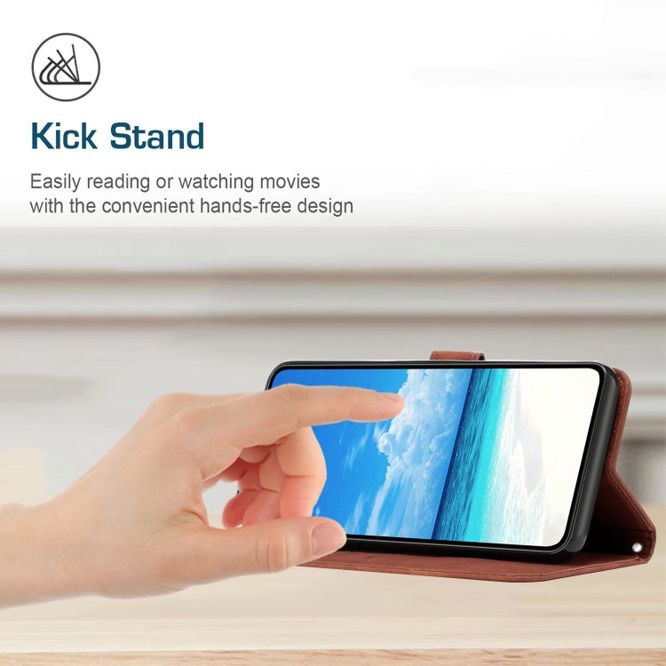 Funda de Piel con Relieve Corazón y Cordón Largo para Sony Xperia 5 Vi (Marrón)