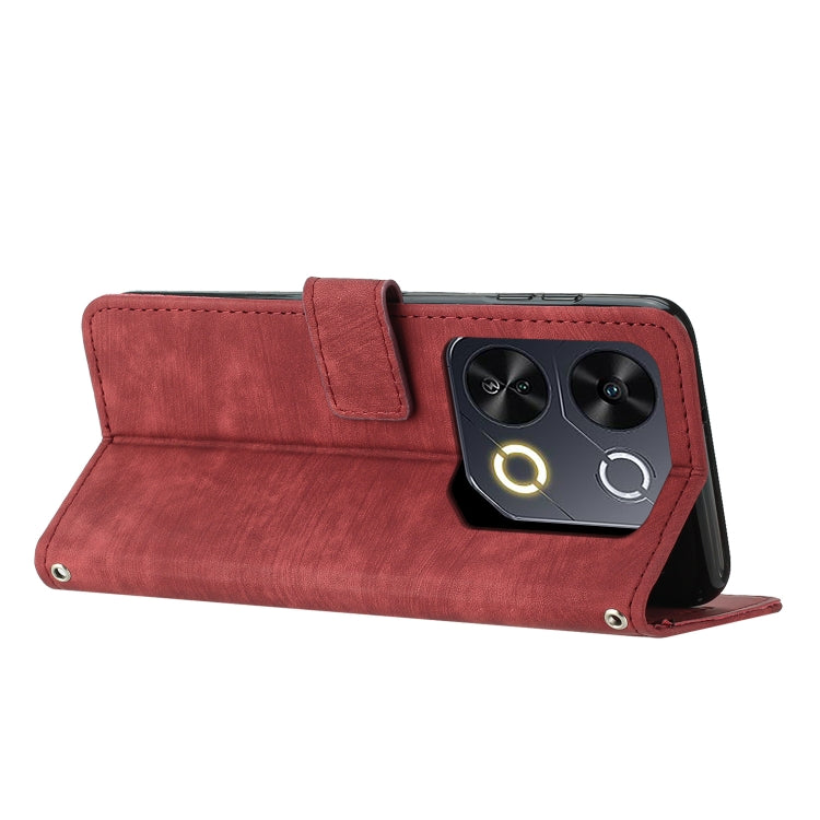 Funda de Cuero Itel P65 con Diseño de Rayas y Cordón (Rojo)