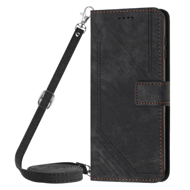 Funda de Cuero Itel P65 con Diseño de Rayas y Cordón (Negro)