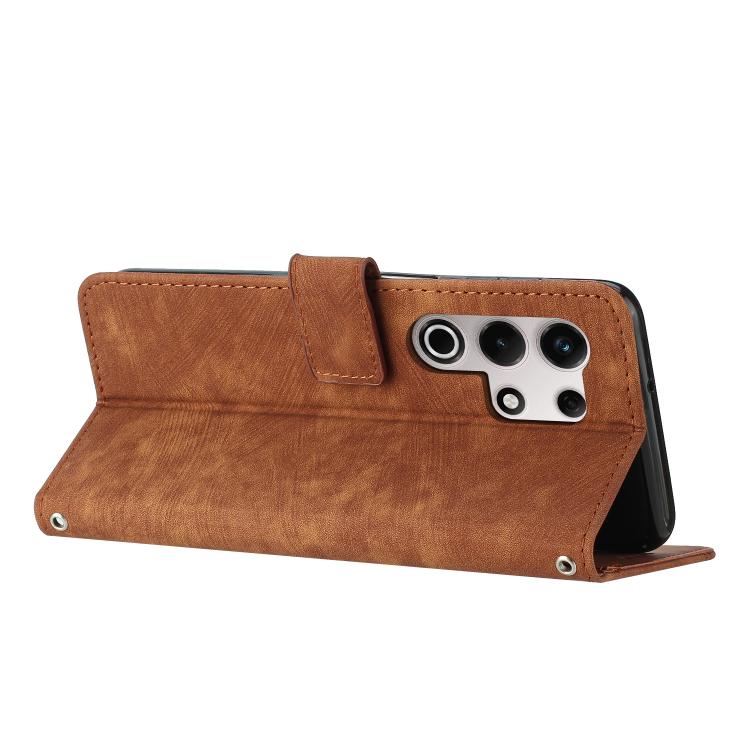 Funda de Cuero Itel S25 Ultra con Diseño de Rayas y Tacto Sedoso (Marrón)