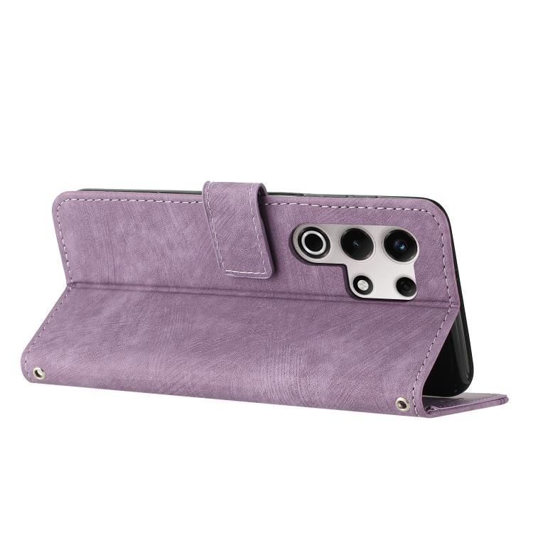 Funda de Cuero Itel S25 Ultra Diseño de Rayas Tacto Sedoso (Morado)