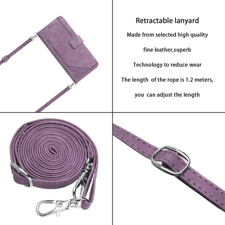 Funda de Cuero Itel S25 Ultra Diseño de Rayas Tacto Sedoso (Morado)