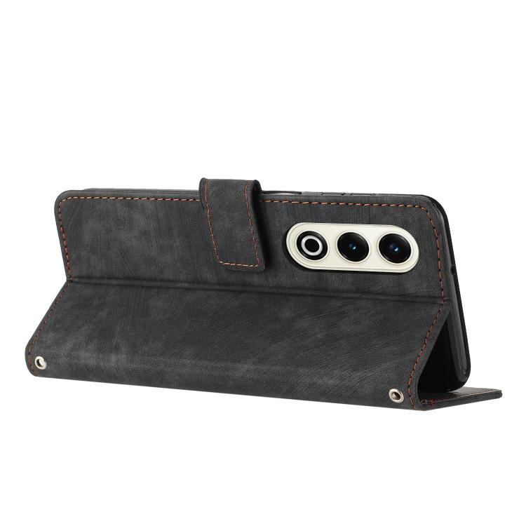 Funda de Cuero Itel S25 con Diseño de Rayas y Cordón para Teléfono (Negro)