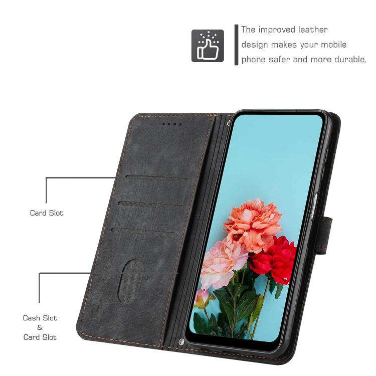 Funda de Cuero Itel S25 con Diseño de Rayas y Cordón para Teléfono (Negro)
