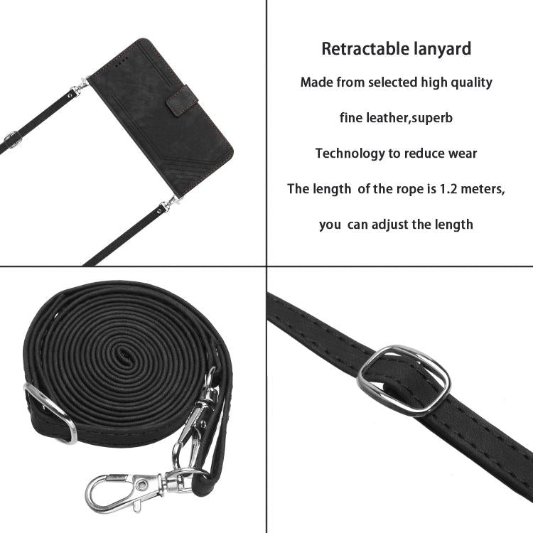 Funda de Cuero Itel S25 con Diseño de Rayas y Cordón para Teléfono (Negro)