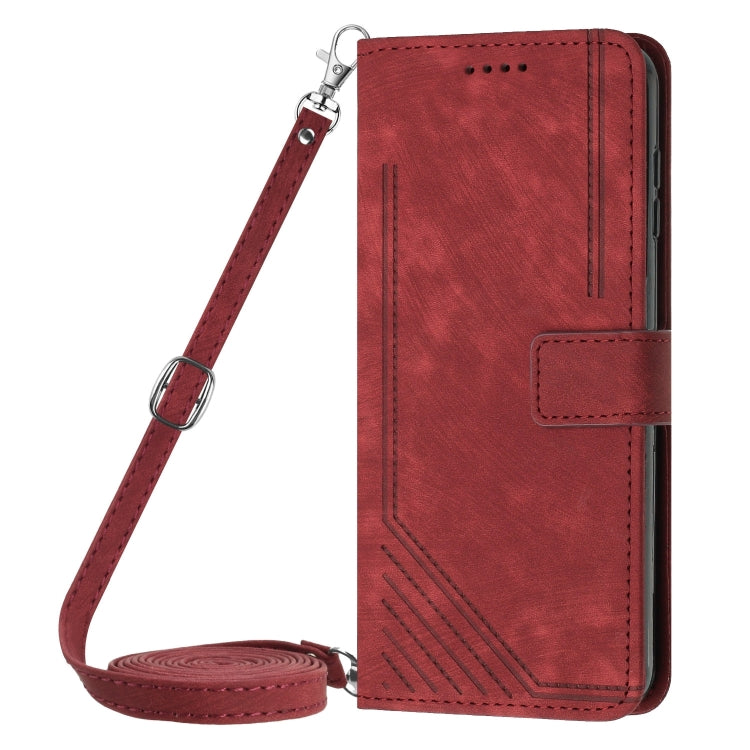 Funda de Cuero Sony Xperia 5 Vi Diseño de Rayas Tacto Sedoso (Rojo)