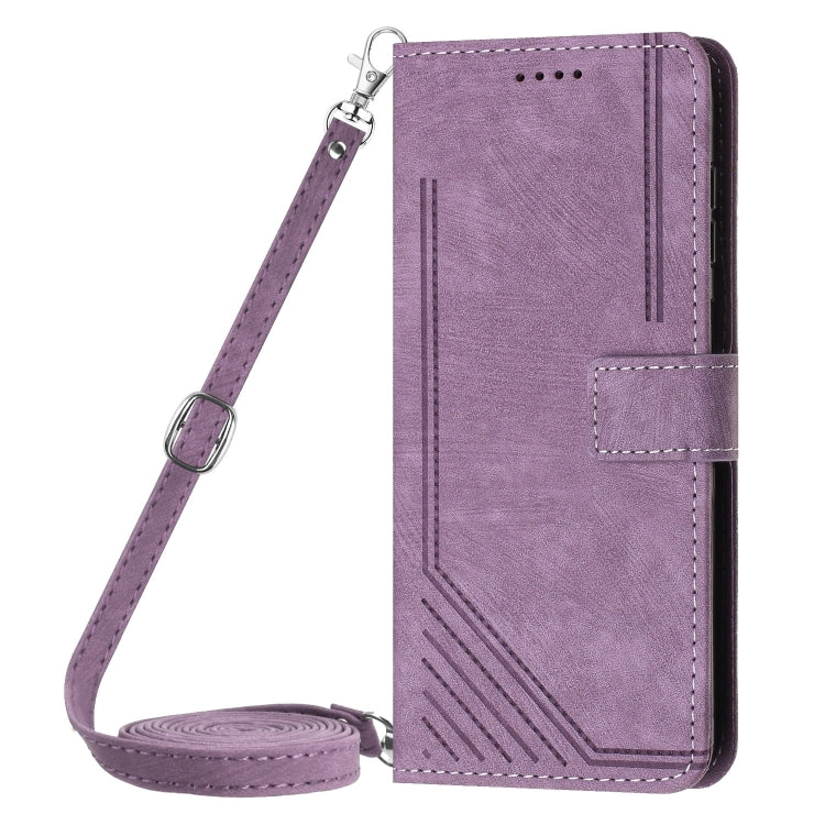 Funda de Cuero Sony Xperia 5 Vi Diseño de Rayas Tacto Sedoso (Morado)